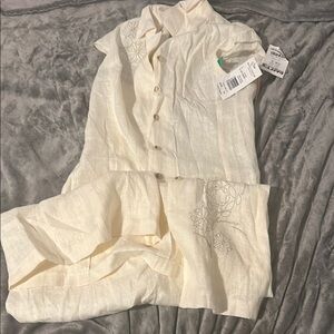 Cream Button-Up linen dress